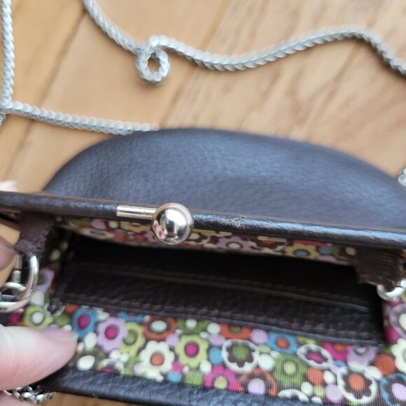 Brighton Brown Coin Purse Kiss Lock Leather Flower Appliqué Chain Strap - Picture 7 of 12